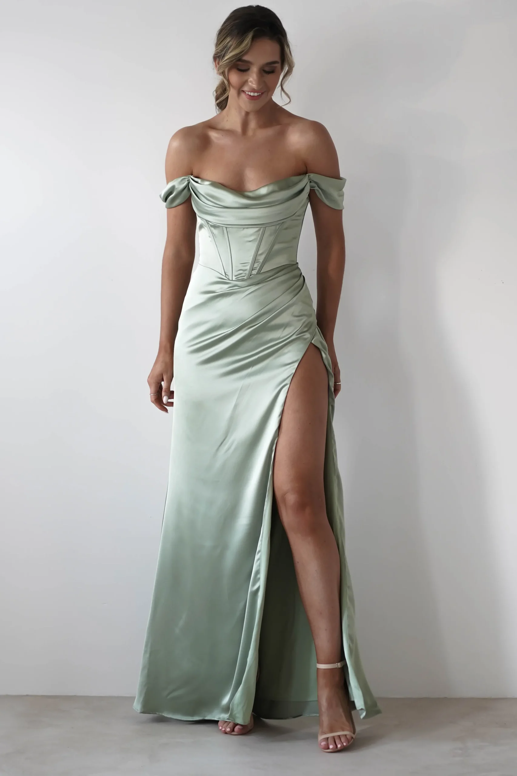 Dionne Soft Coset Maxi Gown | Sage