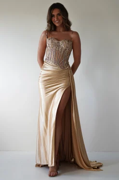 Diva Embellished Corset Gown | Gold