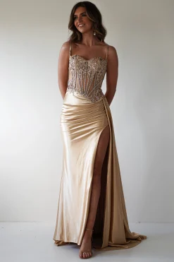 Diva Embellished Corset Gown | Gold