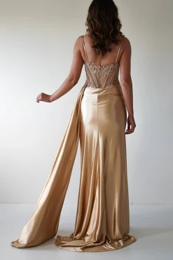 Diva Embellished Corset Gown | Gold