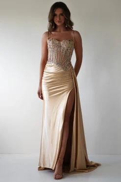 Diva Embellished Corset Gown | Gold