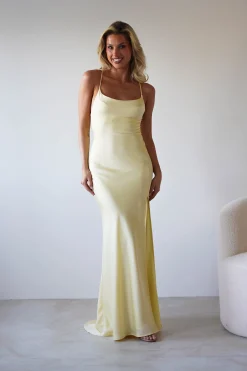 Elsa Matte Satin Maxi Gown | Yellow