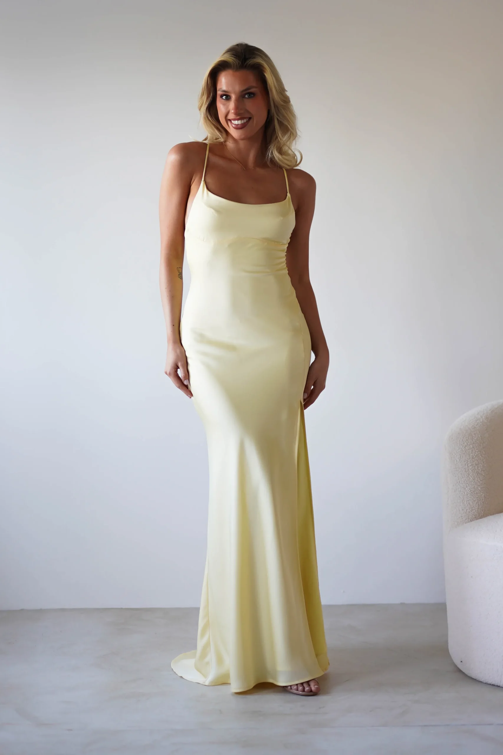 Elsa Matte Satin Maxi Gown | Yellow