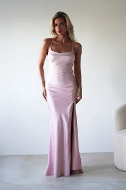 Elsa Matte Satin Maxi Gown | Blush Pink