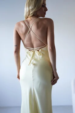 Elsa Matte Satin Maxi Gown | Yellow