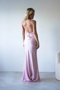 Elsa Matte Satin Maxi Gown | Blush Pink