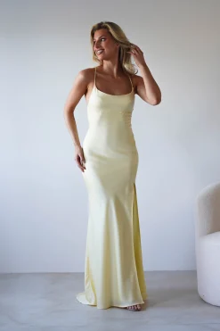 Elsa Matte Satin Maxi Gown | Yellow