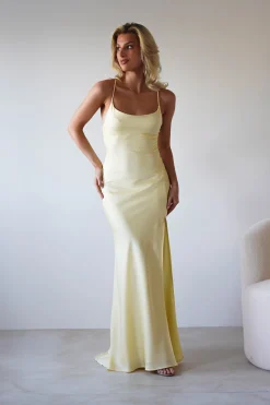 Elsa Matte Satin Maxi Gown | Yellow