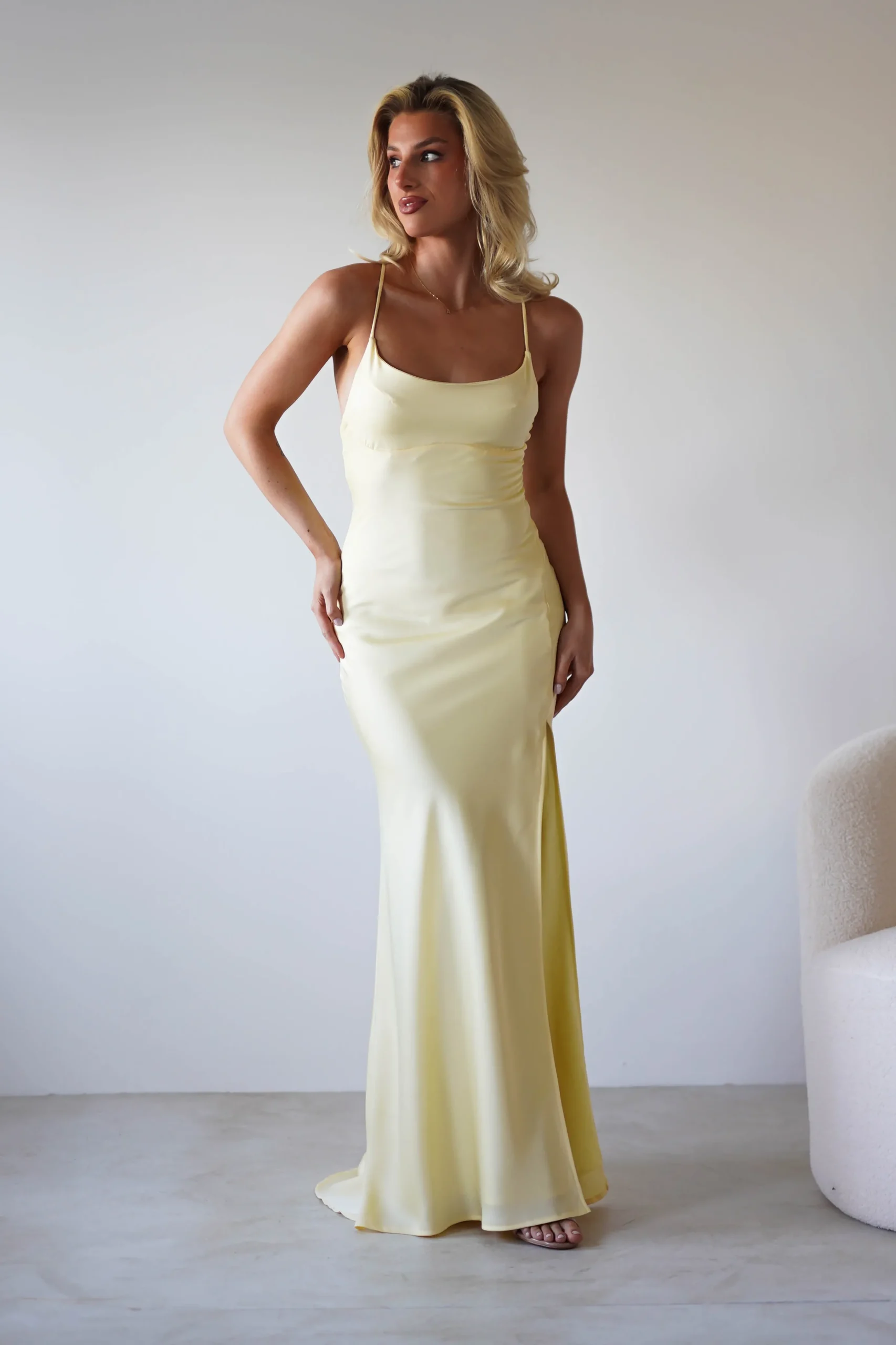 Elsa Matte Satin Maxi Gown | Yellow