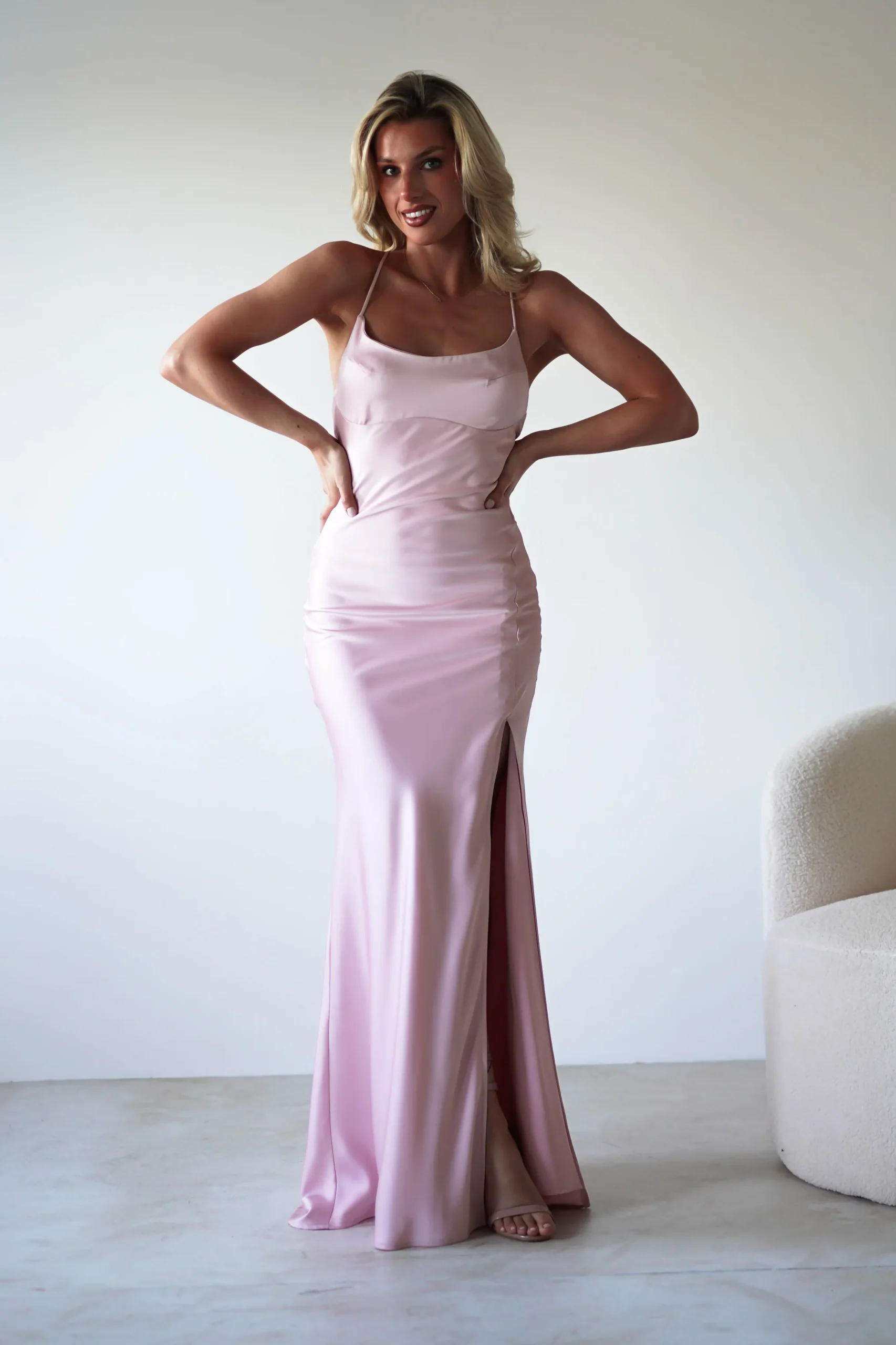 Elsa Matte Satin Maxi Gown | Blush Pink