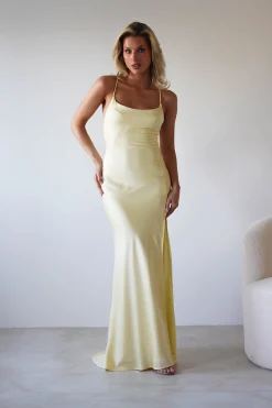 Elsa Matte Satin Maxi Gown | Yellow