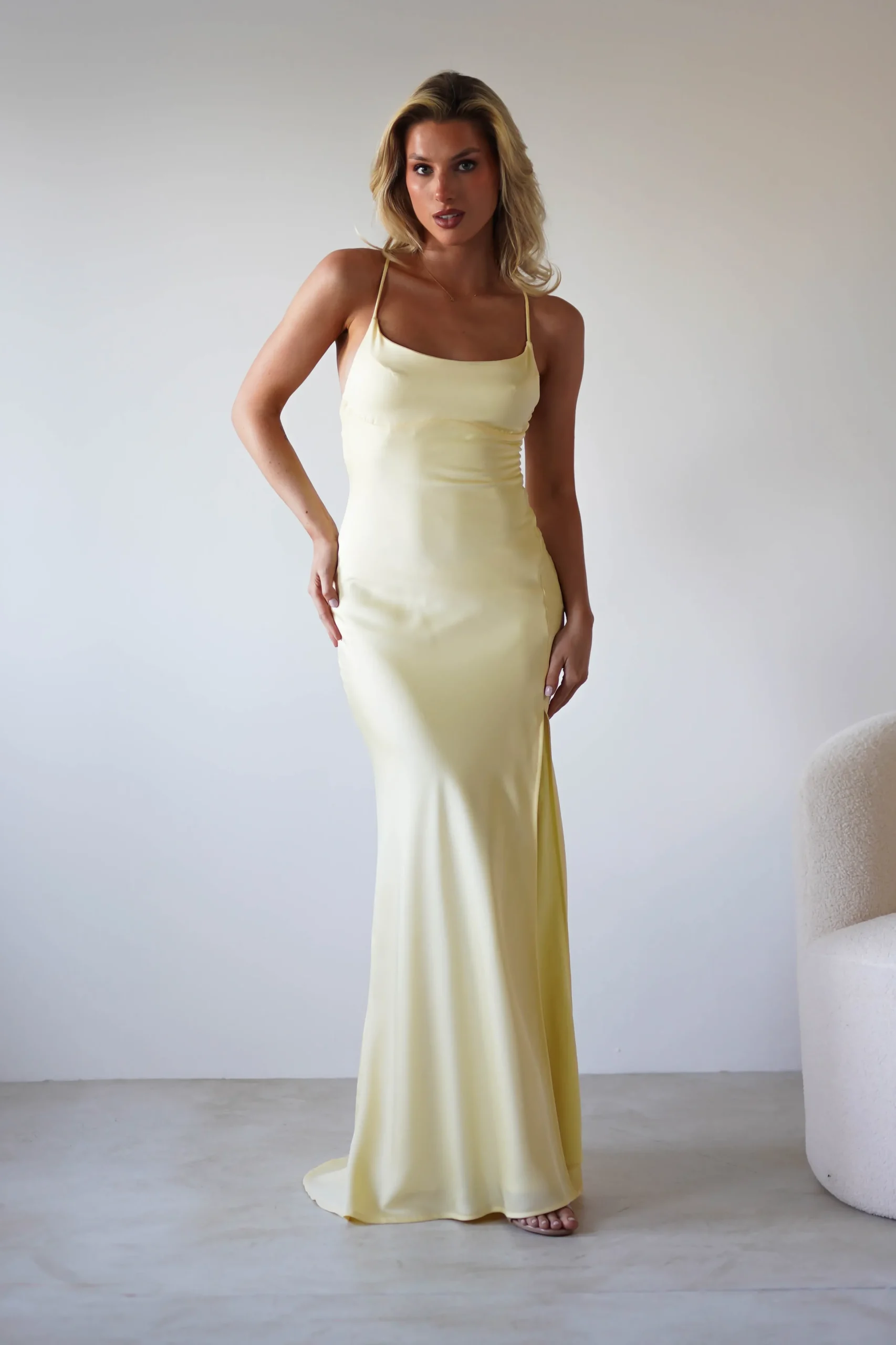 Elsa Matte Satin Maxi Gown | Yellow