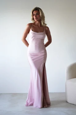 Elsa Matte Satin Maxi Gown | Blush Pink