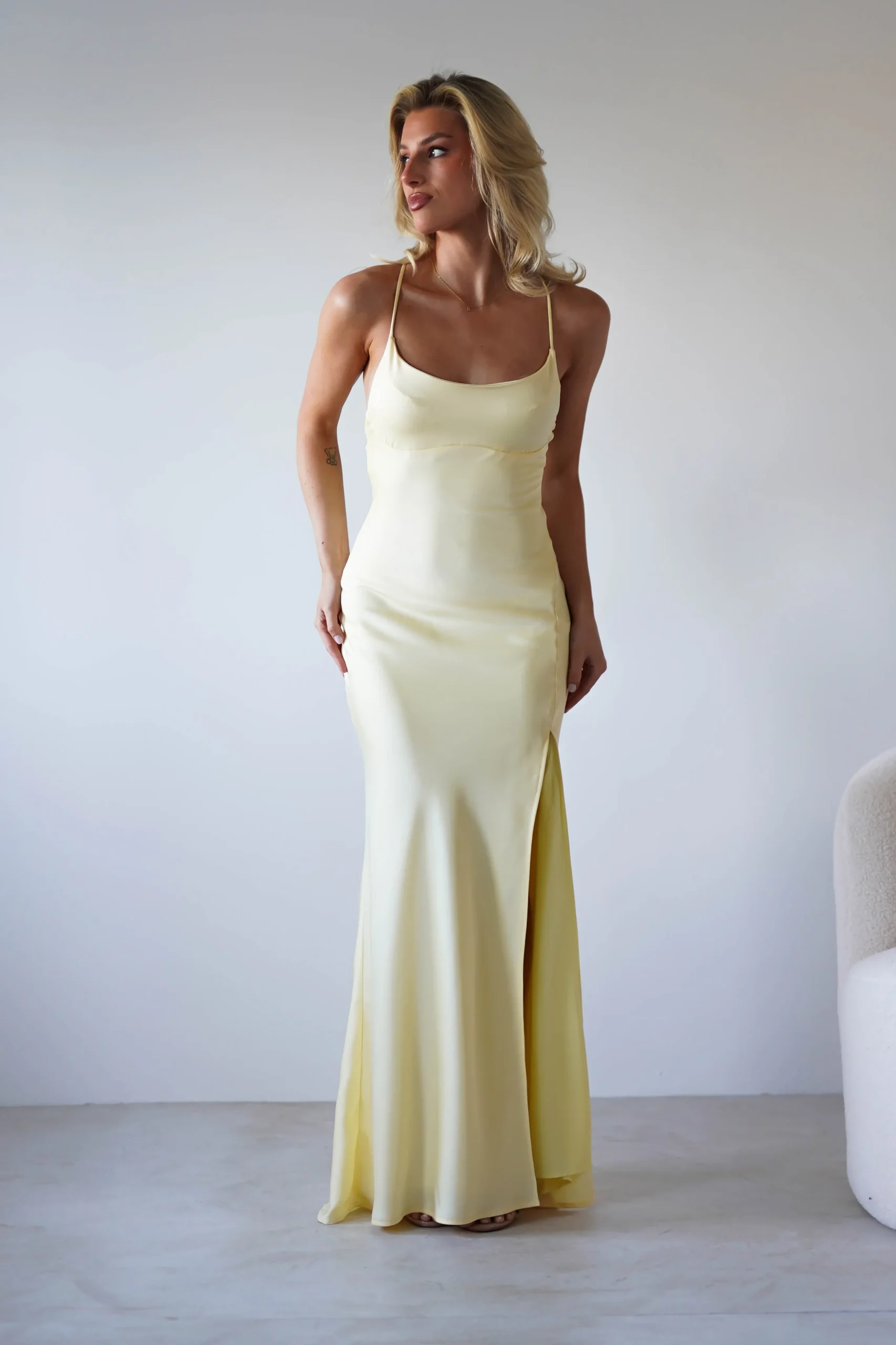 Elsa Matte Satin Maxi Gown | Yellow