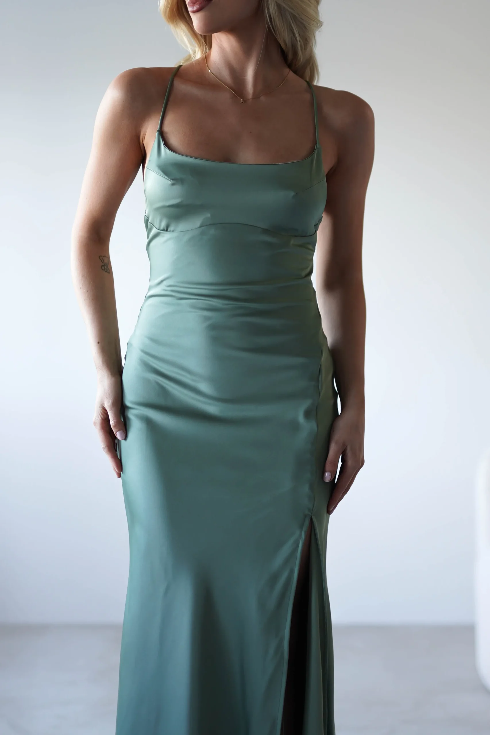 Elsa Matte Satin Maxi Gown | Olive
