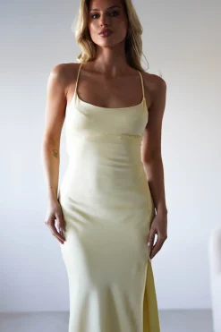 Elsa Matte Satin Maxi Gown | Yellow