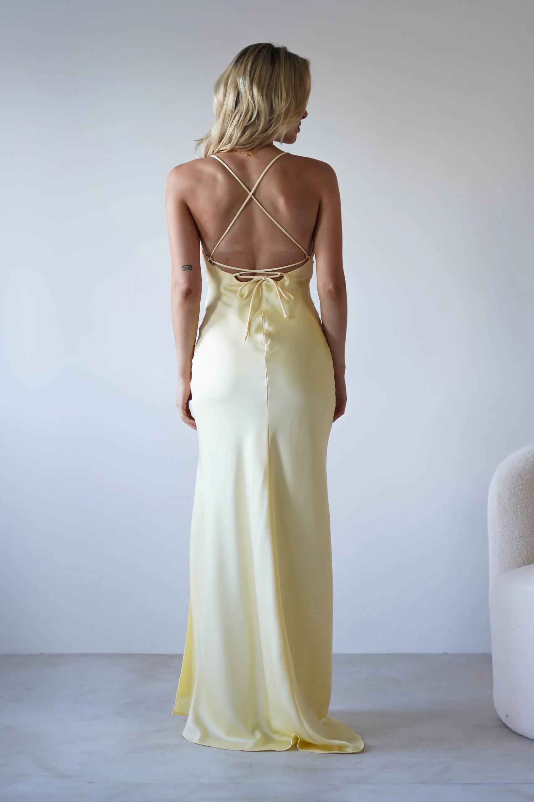 Elsa Matte Satin Maxi Gown | Yellow