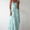 Emily Floral Ruffle Maxi Dress | Green/White