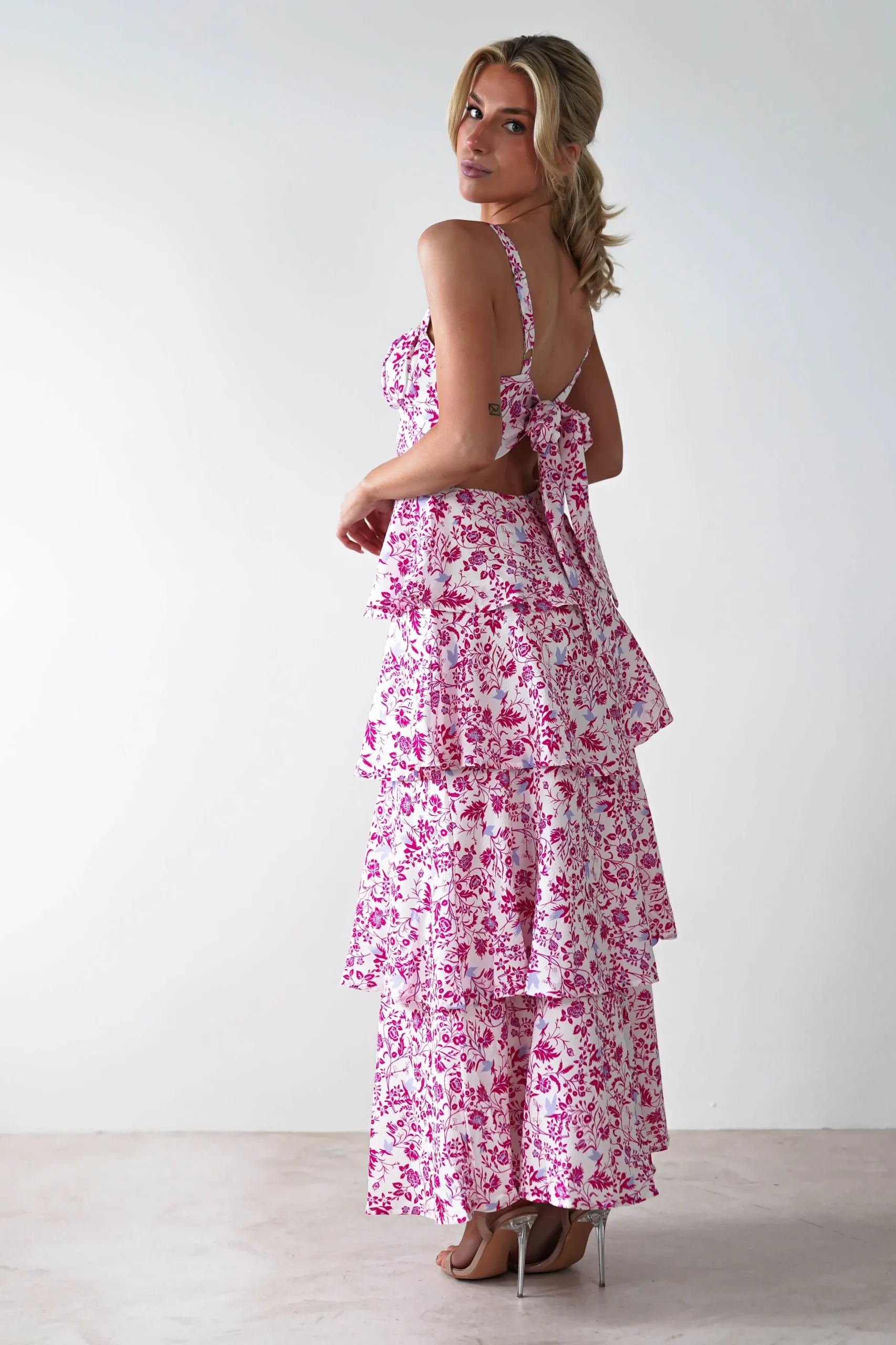 Emily Floral Ruffle Maxi Dress | Pink Print
