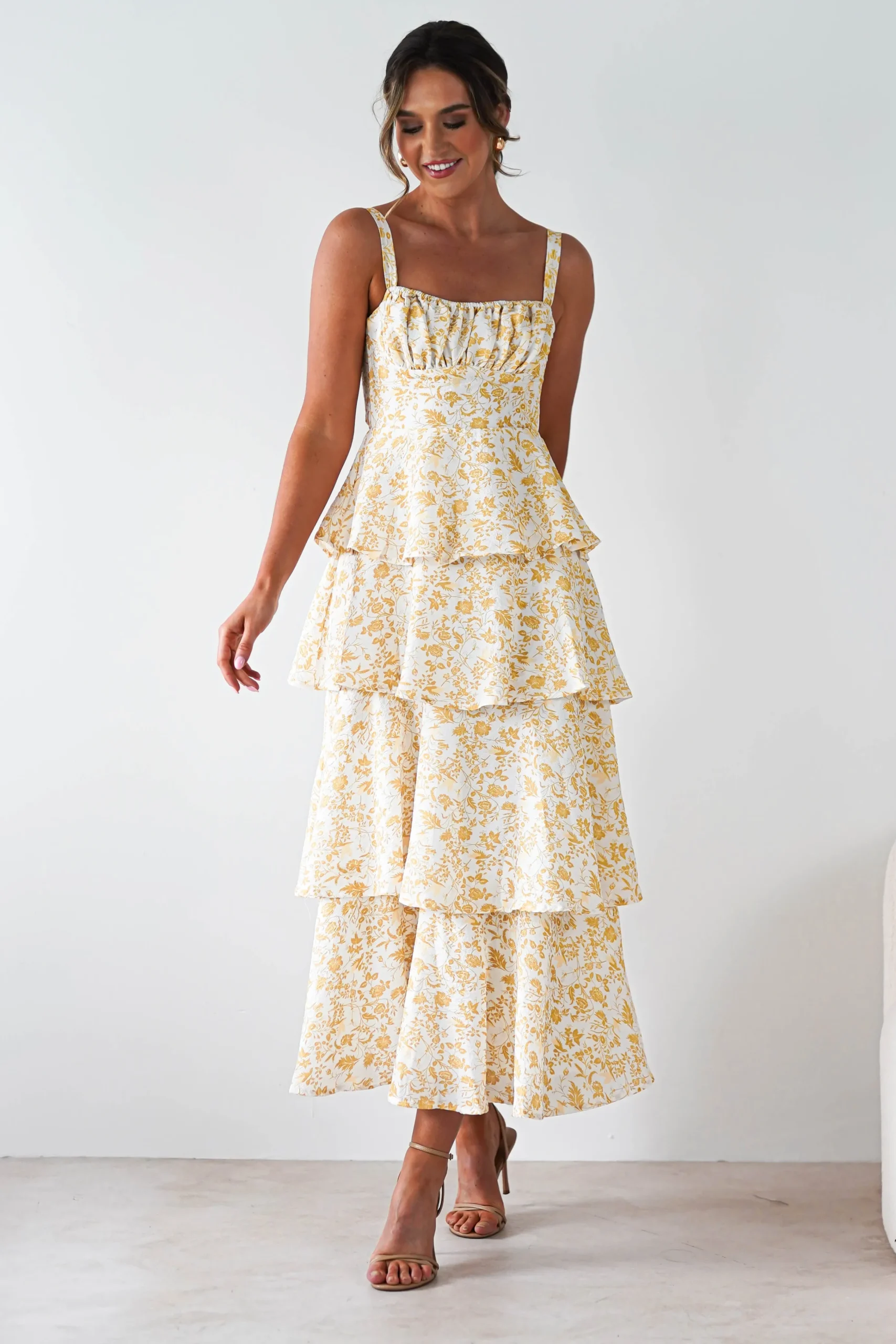Emily Floral Ruffle Maxi Dress | Yellow Print