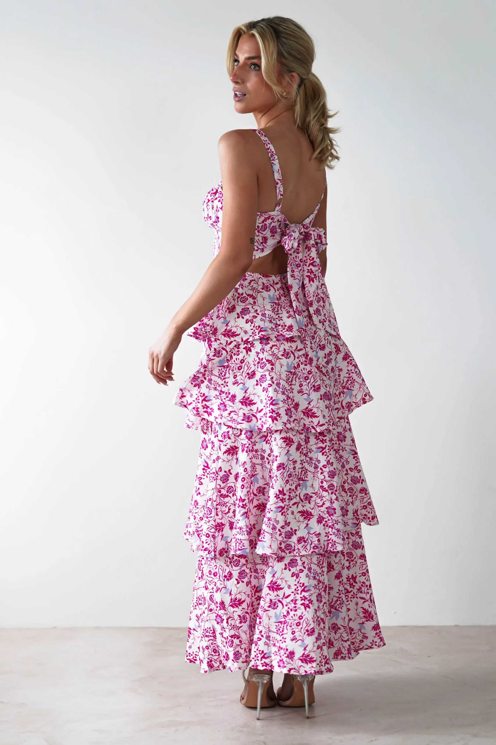 Emily Floral Ruffle Maxi Dress | Pink Print