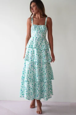 Emily Floral Ruffle Maxi Dress | Green/White