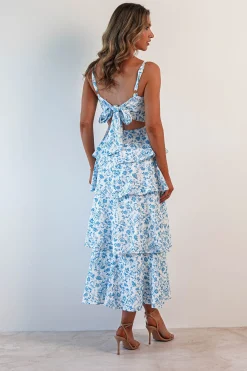 Emily Floral Ruffle Maxi Dress | Blue/White