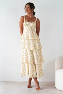 Emily Floral Ruffle Maxi Dress | Yellow Print