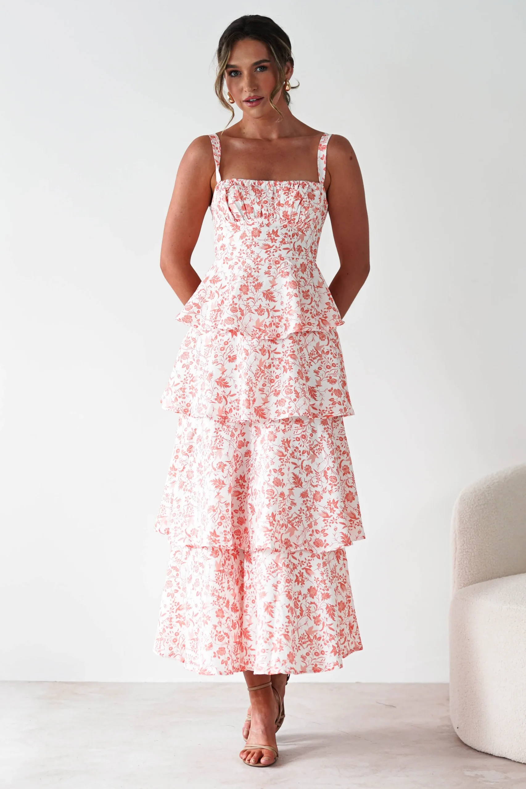 Emily Floral Ruffle Maxi Dress | Orange Print