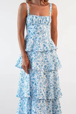 Emily Floral Ruffle Maxi Dress | Blue/White