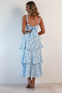 Emily Floral Ruffle Maxi Dress | Blue/White