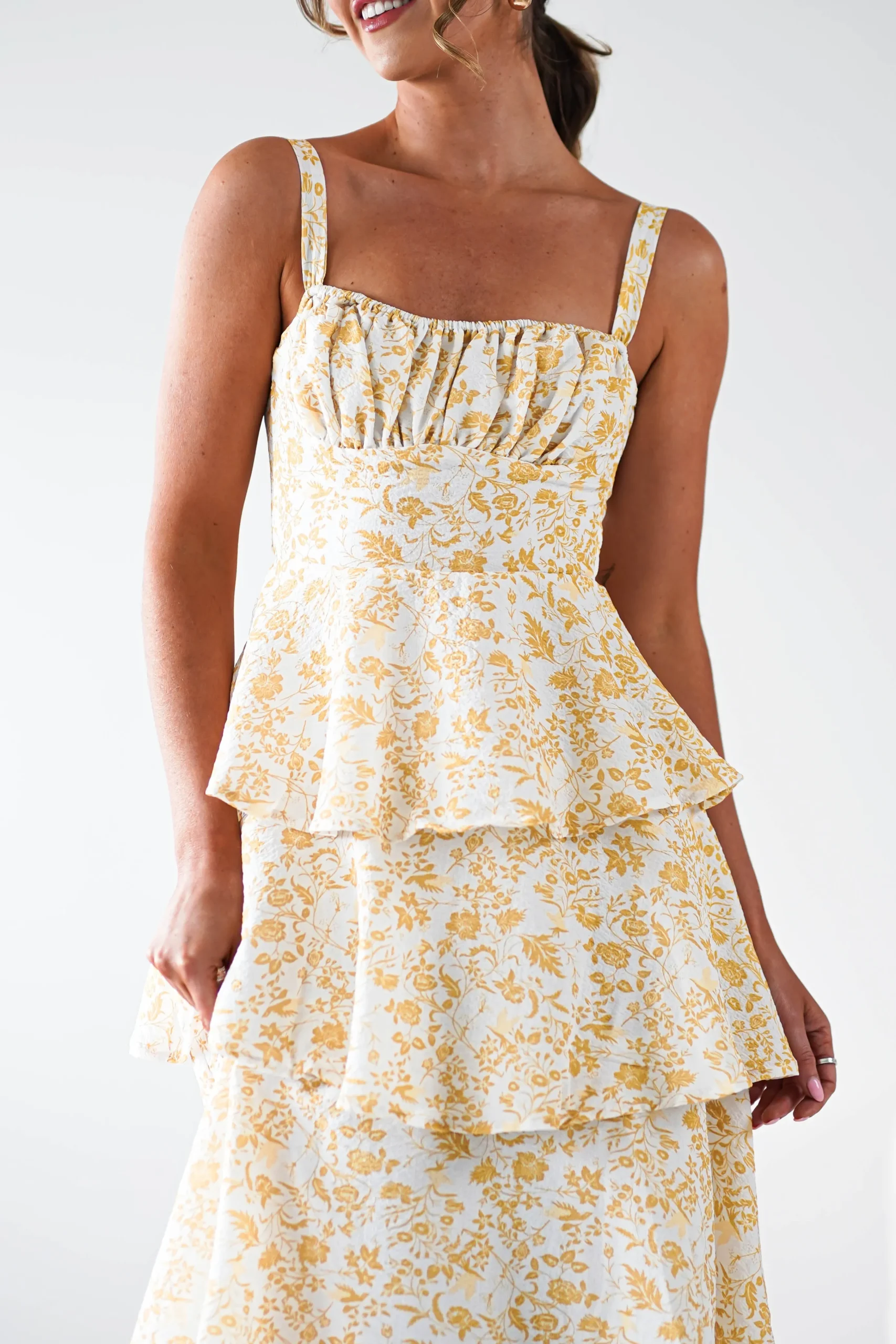 Emily Floral Ruffle Maxi Dress | Yellow Print