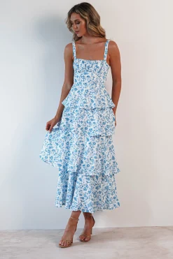 Emily Floral Ruffle Maxi Dress | Blue/White