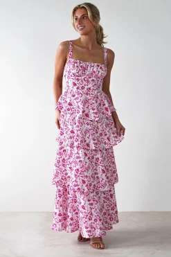 Emily Floral Ruffle Maxi Dress | Pink Print