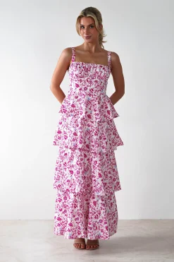 Emily Floral Ruffle Maxi Dress | Pink Print