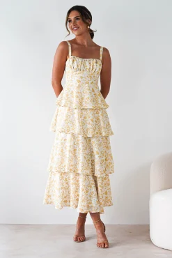 Emily Floral Ruffle Maxi Dress | Yellow Print