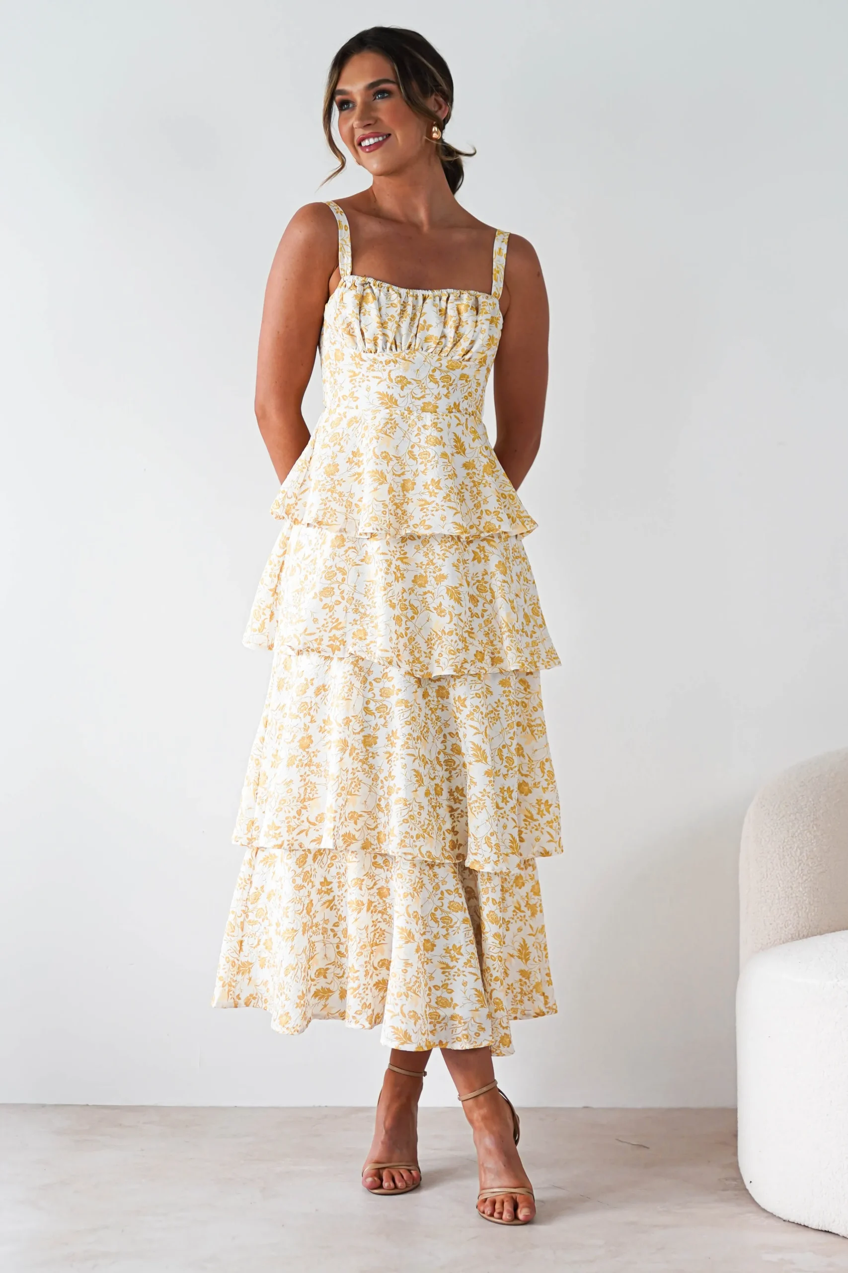 Emily Floral Ruffle Maxi Dress | Yellow Print