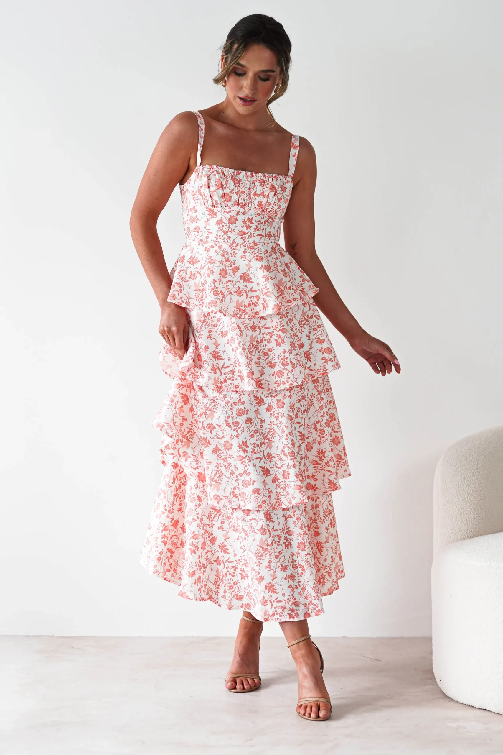 Emily Floral Ruffle Maxi Dress | Orange Print