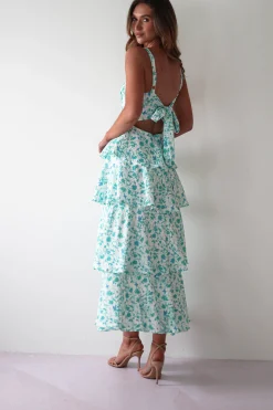 Emily Floral Ruffle Maxi Dress | Green/White