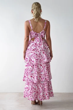 Emily Floral Ruffle Maxi Dress | Pink Print