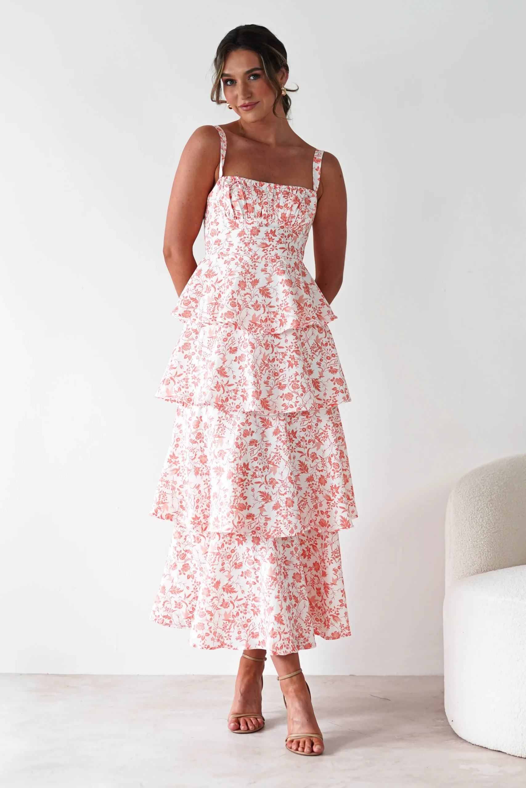 Emily Floral Ruffle Maxi Dress | Orange Print
