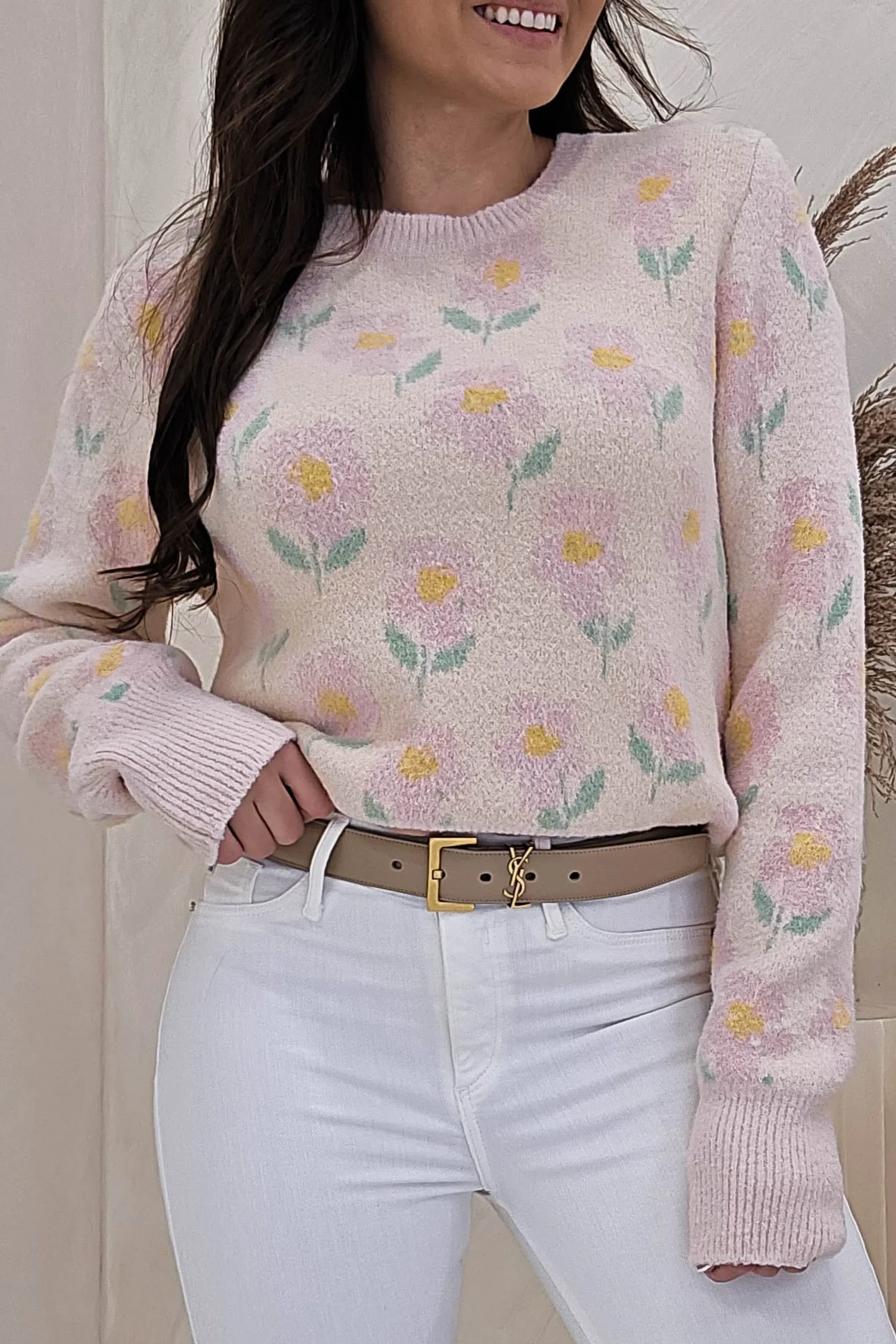 Emma Soft Floral Jumper | Light Pink