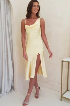 Esther Soft Satin Midi Dress | Yellow