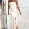 Everly Strapless Satin Midi Dress | Champange