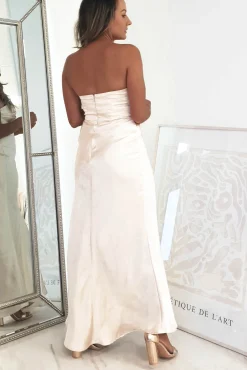 Everly Strapless Satin Midi Dress | Champange