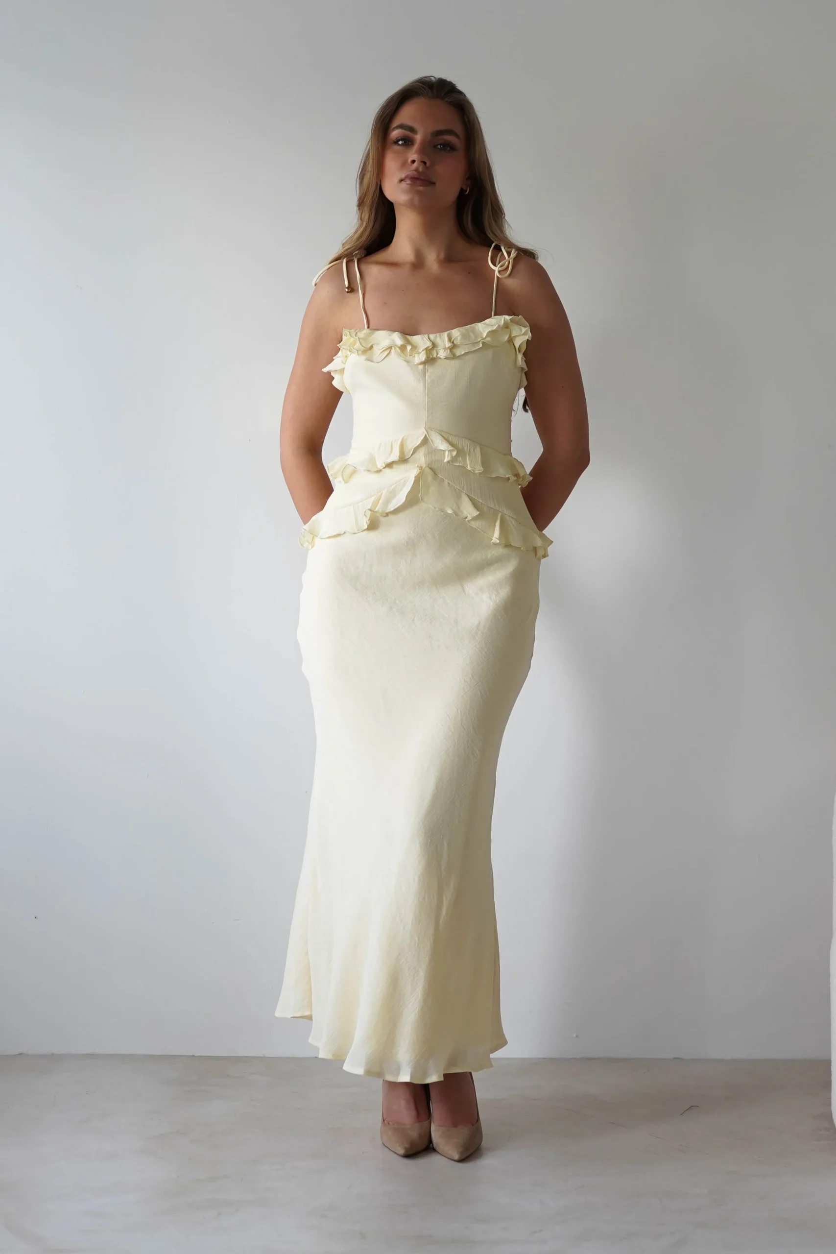 Faith Ruffle Cotton Maxi Dress | Yellow