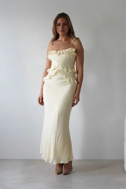 Faith Ruffle Cotton Maxi Dress | Yellow