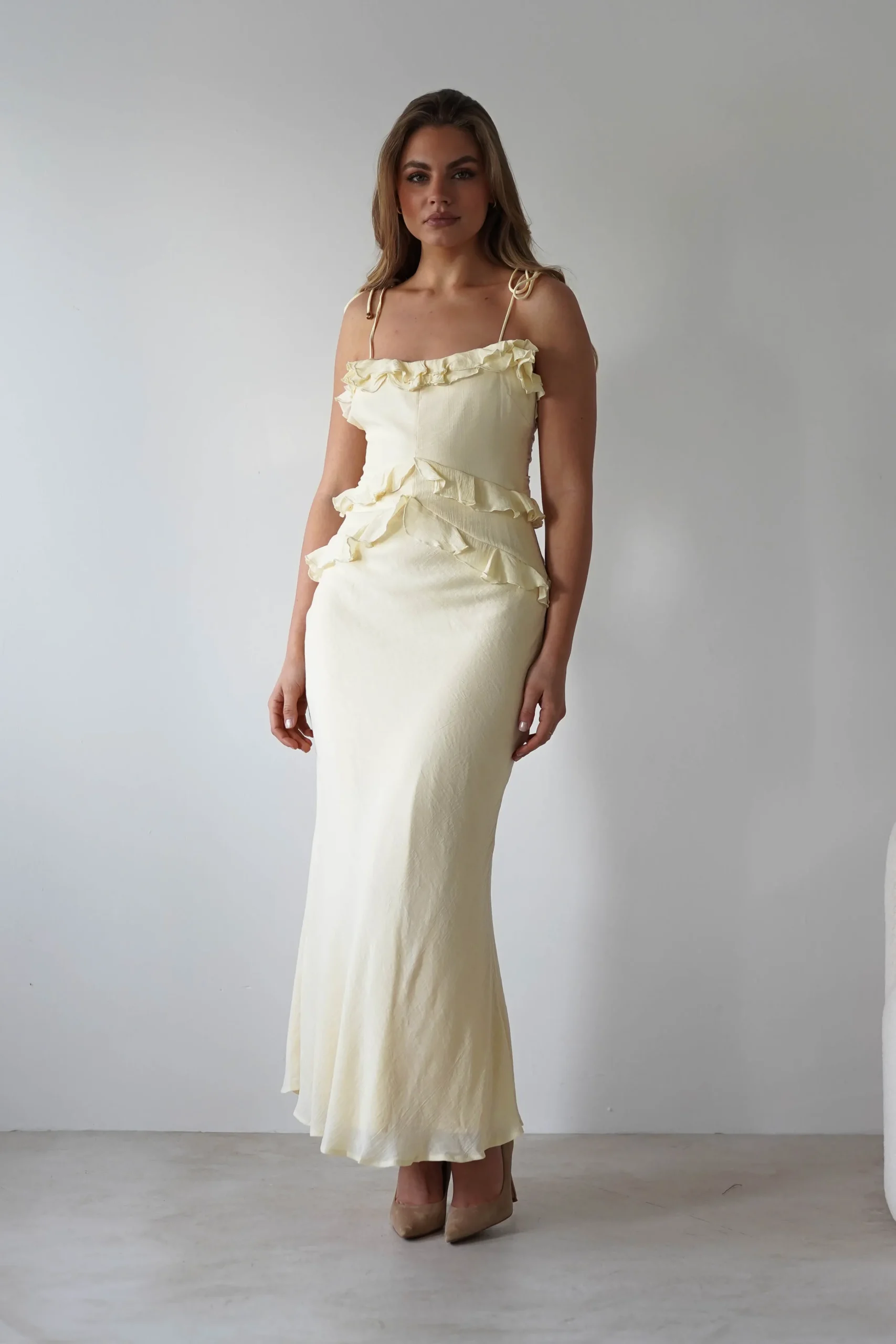 Faith Ruffle Cotton Maxi Dress | Yellow