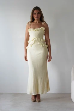 Faith Ruffle Cotton Maxi Dress | Yellow