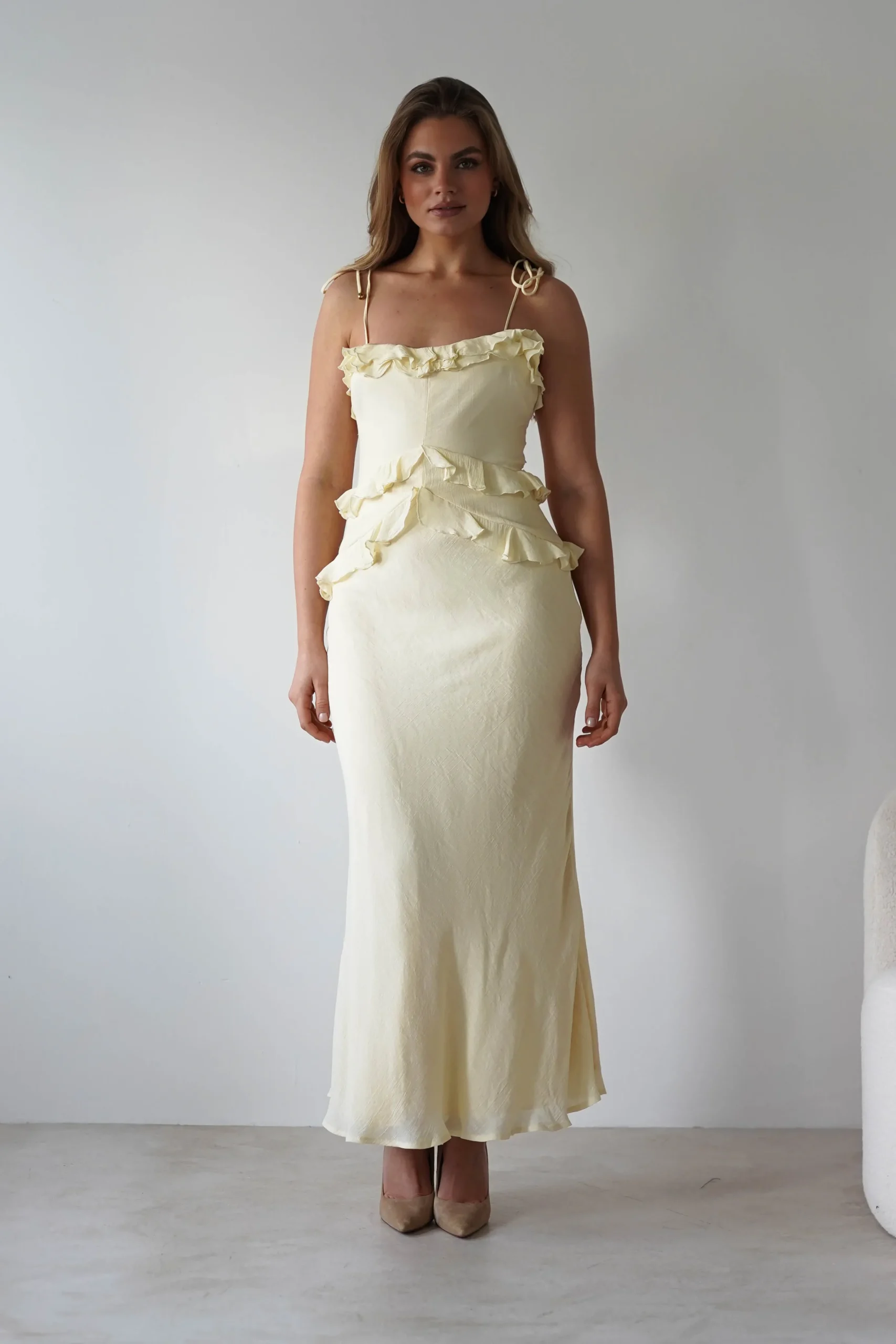 Faith Ruffle Cotton Maxi Dress | Yellow